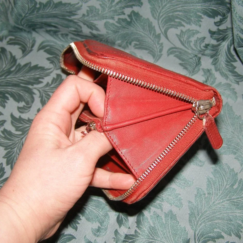 CHANEL Dark Red Lambskin Quilted Leather Wallet
